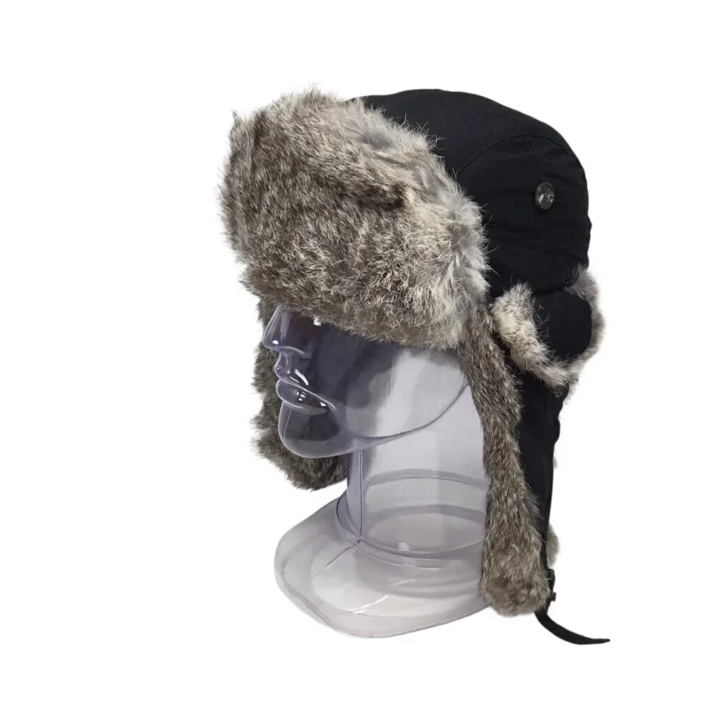 American Classics Real Rabbit Fur Trapper Hat Ear Flaps Insulated Sz M Aviator